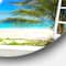 Designart - Window Open to Beach with Palm' Extra Large Seashore Metal Circle Wall Art